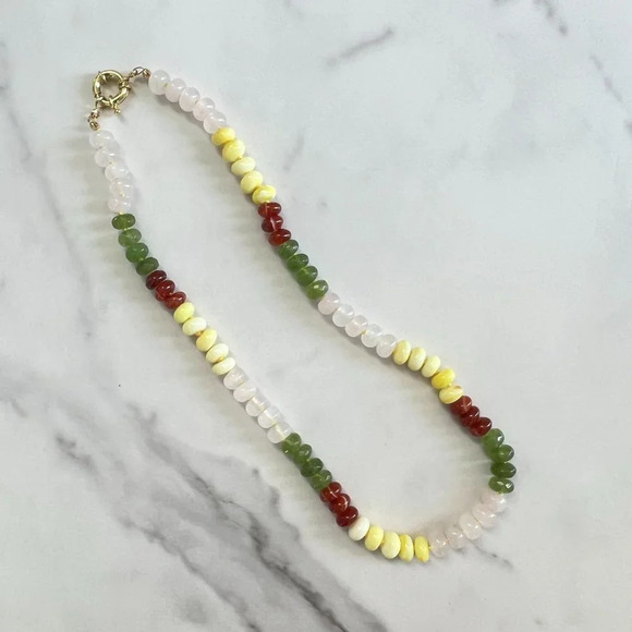 Genuine Carnelian Opal Aventurine Quartz Gemstone Bead Silk Knot Necklace - Picture 2 of 9